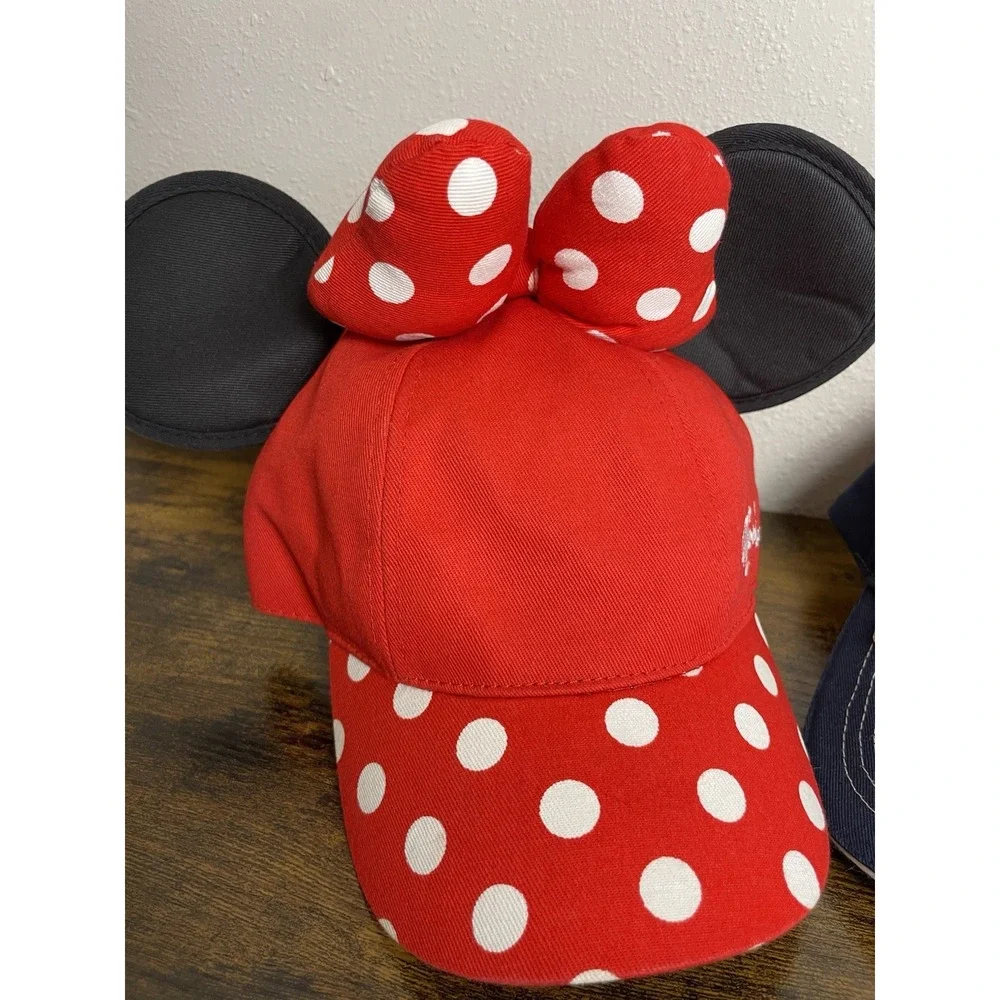 Disney Parks Youth Hat Lot Mickey Mouse Red Minnie Polka Dot 2 Pack Baseball Cap